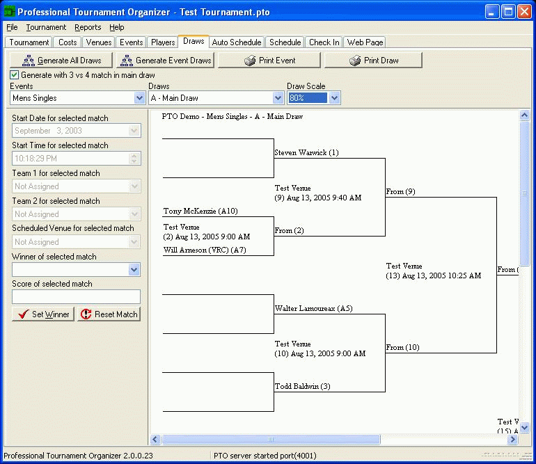 Professional Tournament Scheduler Screenshot